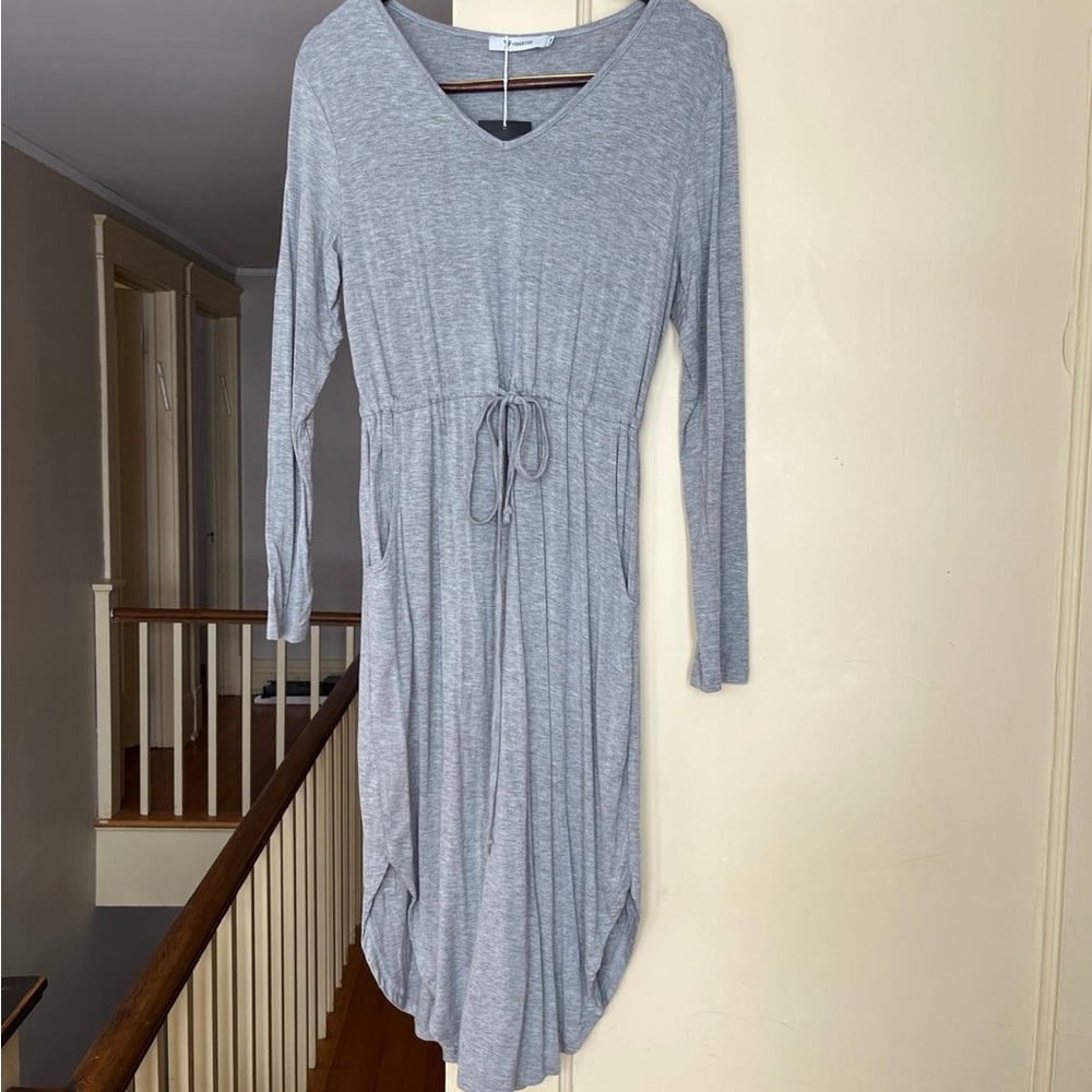 Gray Dress Midi Drawstring Waist